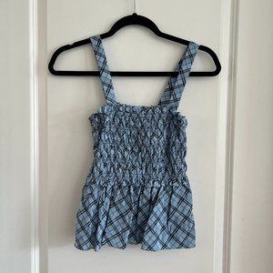 J Crew Blue and Black Ruching Tank Blouse Size Medium